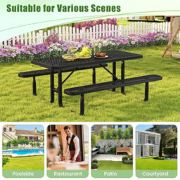 Gainoom Outdoor Picnic Table & Bench Set For 8 184 Cm Coated Steel Rectangular Camping Table With Seats & Mesh Grid - thumbnail 8
