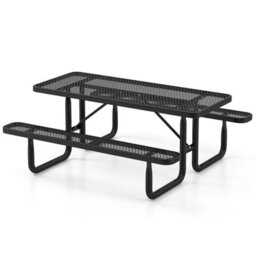 Gainoom Outdoor Picnic Table & Bench Set For 8 184 Cm Coated Steel Rectangular Camping Table With Seats & Mesh Grid - thumbnail 9