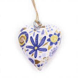 Serenityy Large Blue Floral Decorative Wood Heart Plaque, Gloss Finish - thumbnail 2