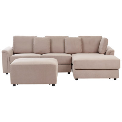 Beliani Corner Sofa 4 Seater Kohlo Fabric Taupe With Ottoman Left Hand - image 1