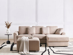 Beliani Corner Sofa 4 Seater Kohlo Fabric Taupe With Ottoman Left Hand - thumbnail 2