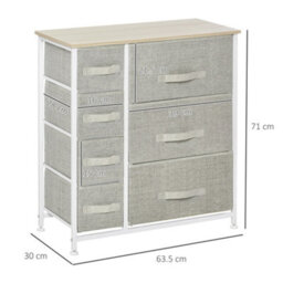 Homcom Chest Of Drawers With 7 Dresser Drawers For Home Bedroom, Light Grey - thumbnail 3