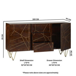Wyld Haus Bandung Dark Mango Wood And Gold Sideboard Large 3 Drawers 2 Doors - thumbnail 5