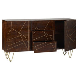 Wyld Haus Bandung Dark Mango Wood And Gold Sideboard Large 3 Drawers 2 Doors - thumbnail 6