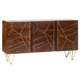 Wyld Haus Bandung Dark Mango Wood And Gold Sideboard Large 3 Drawers 2 Doors - thumbnail 2