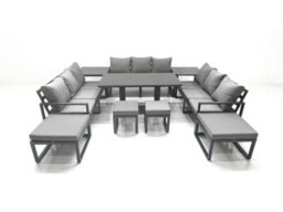 Fimous 13 Seater Garden Sofa Set Aluminium Furniture Rising Dining Tabe Set With 2 Side Tables 4 Footstools Dark Grey - thumbnail 2