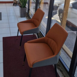 Fativo Set Of 2 Dining Chair Anti-Scratch Leather Padded Seat Metal Legs Chairs L46Xw50Xh82Cm, Orange Gray - thumbnail 9