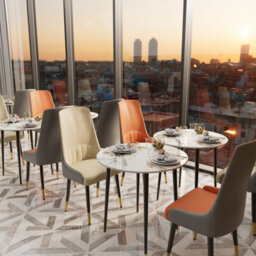 Fativo Set Of 2 Dining Chair Anti-Scratch Leather Padded Seat Metal Legs Chairs L46Xw50Xh82Cm, Orange Gray - thumbnail 7