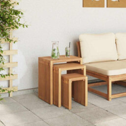 Berkfield Garden Nest Of Side Tables 3 Pcs Solid Wood Teak - thumbnail 4