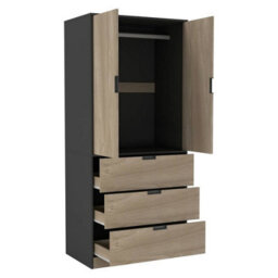 Urbn-Living Urbnliving 180Cm Height Black Wardrobe With Oak 2 Door 3 Drawer Storage And Modern Hanging Rail Furniture - thumbnail 2