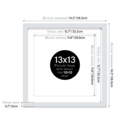 "13X13"" Light Grey Picture Frame - 13X13"" Square Frame With 12X12"" Mount For 13X13""/12X12"" Pictures Moderrn Style Thin Edge, 1 Pack" - thumbnail 2