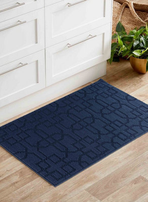 Ivy Washable Cubed Trellis Design Anti Slip Doormats Navy 40X60 Cm - image 1