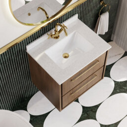Hudson Reed Lille Wall Hung Two Drawer Contemporary Vanity Unit With Marble Top & Basin In Antique Oak, 620 X 470mm - thumbnail 3