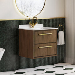 Hudson Reed Lille Wall Hung Two Drawer Contemporary Vanity Unit With Marble Top & Basin In Antique Oak, 620 X 470mm - thumbnail 4