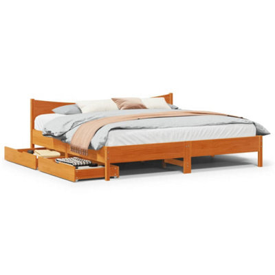 Berkfield Bed Frame With Drawers Wax Brown 180X200 Cm Super King Solid Wood Pine - image 1