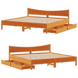 Berkfield Bed Frame With Drawers Wax Brown 180X200 Cm Super King Solid Wood Pine - thumbnail 9