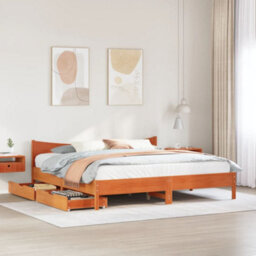 Berkfield Bed Frame With Drawers Wax Brown 180X200 Cm Super King Solid Wood Pine - thumbnail 3