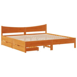 Berkfield Bed Frame With Drawers Wax Brown 180X200 Cm Super King Solid Wood Pine - thumbnail 2