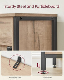 Songmics Kitchen Cabinet, Sliding Door Storage Unit With Adjustable Shelf System, Toasted Oak Colour And Black - thumbnail 6