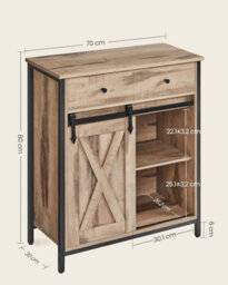 Songmics Kitchen Cabinet, Sliding Door Storage Unit With Adjustable Shelf System, Toasted Oak Colour And Black - thumbnail 2