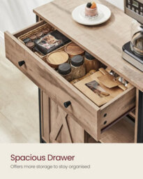 Songmics Kitchen Cabinet, Sliding Door Storage Unit With Adjustable Shelf System, Toasted Oak Colour And Black - thumbnail 4