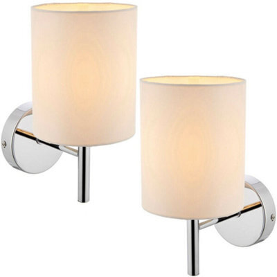 2 Pack Dimmable Led Wall Light Chrome & Off White Shade Modern Lamp Lighting - image 1