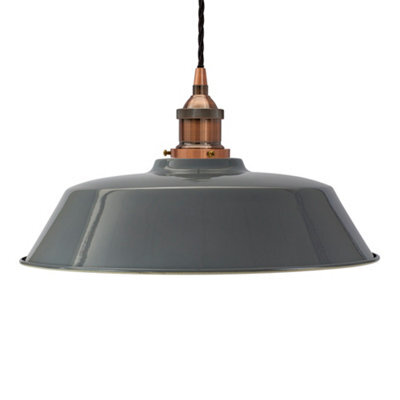 French Grey Chancery Painted Dome Pendant Light With Antique Copper Lamp Holder And Black Twisted Cable - Se Home - image 1