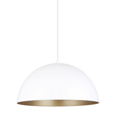 Luminosa Lighting Luminosa Vela Dome Pendant Ceiling Light, Matt White, Gold, 1X E27