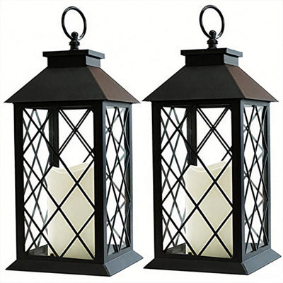 "Bright Zeal 2 Pack Black Decorative Candle Lanterns 13.5"",outdoor Garden Lights,halloween/christmas Festival Decoration" - image 1