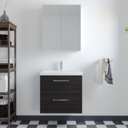 Balterley Bramshall Modern Bathroom Wall Hung 2 Soft Close Drawer Vanity Unit & Mid-Edge Basin, Charcoal Black, 610mm - thumbnail 2