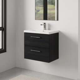 Balterley Bramshall Modern Bathroom Wall Hung 2 Soft Close Drawer Vanity Unit & Mid-Edge Basin, Charcoal Black, 610mm - thumbnail 4