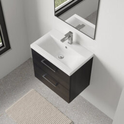Balterley Bramshall Modern Bathroom Wall Hung 2 Soft Close Drawer Vanity Unit & Mid-Edge Basin, Charcoal Black, 610mm - thumbnail 3