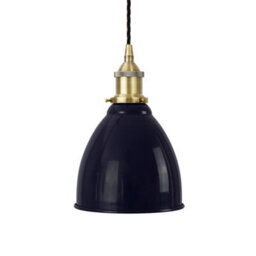 Navy Blue Classic Small Pantry Metal Painted Dome Pendant Light With Antique Brass Lamp Holder And Black Twisted Cable - Se Home