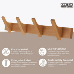 Keypak 4 Hook Coat Rack  Wall Mounted Scandinavian 46Cm Clothes Hanger For Hallways, Bedrooms, Bathrooms - thumbnail 2
