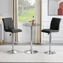 Furniture in Fashion Vetro Round Clear Glass Bar Table With 2 Ripple Black Stools