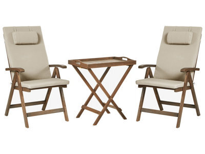 Wyld And Coco Acacia Wood Folding Bistro Set With Taupe Cushions, 3-Piece Compact Outdoor Dining Set - image 1