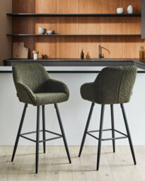 Beliani Set Of 2 Bar Chairs Casmalia Boucle Dark Green - thumbnail 2