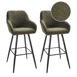 Beliani Set Of 2 Bar Chairs Casmalia Boucle Dark Green - thumbnail 1