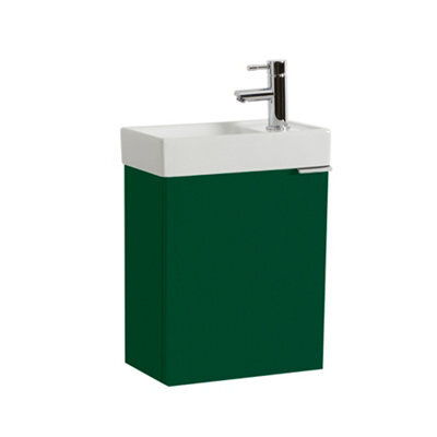 Homestylestore 400mm Dark Green Wall Hung Bathroom Vanity Unit And Chrome Finger Pull Handle - image 1