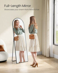 Songmics Full Length Floor Mirror, 150 X 40 Cm, Arched Standing Mirror With Tempered Glass, Bedroom Living Room, Black