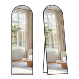 LEDREM Full Length Floor Mirror, 150 X 40 Cm, Arched Standing Mirror With Tempered Glass, Bedroom Living Room, Aluminum Frame, Black - thumbnail 2