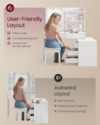 Ledrem Corner Dressing Table With Led Mirror, 8 Drawers And Power Outlets, 100-169.2 X 40-90 X 145.6 Cm, White - thumbnail 4