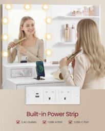 Ledrem Corner Dressing Table With Led Mirror, 8 Drawers And Power Outlets, 100-169.2 X 40-90 X 145.6 Cm, White - thumbnail 7
