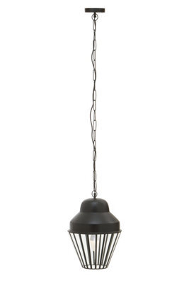 Orsina Black One Bulb Pendant Light, Industrial Cage Design With Glass Panels, Tapered Black Frame Ceiling Fixture - image 1