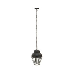 Orsina Black One Bulb Pendant Light, Industrial Cage Design With Glass Panels, Tapered Black Frame Ceiling Fixture - thumbnail 3