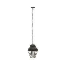 Orsina Black One Bulb Pendant Light, Industrial Cage Design With Glass Panels, Tapered Black Frame Ceiling Fixture - thumbnail 2