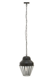 Orsina Black One Bulb Pendant Light, Industrial Cage Design With Glass Panels, Tapered Black Frame Ceiling Fixture - thumbnail 1