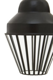Orsina Black One Bulb Pendant Light, Industrial Cage Design With Glass Panels, Tapered Black Frame Ceiling Fixture - thumbnail 4