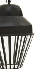 Orsina Black One Bulb Pendant Light, Industrial Cage Design With Glass Panels, Tapered Black Frame Ceiling Fixture - thumbnail 5