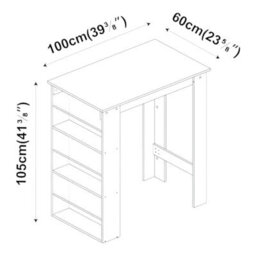 Urbn-Living Urbnliving Height 105Cm 3 Tier Black Dining Bar Coffee Kitchen Island Table Open Storage Shelves Living Room - thumbnail 3